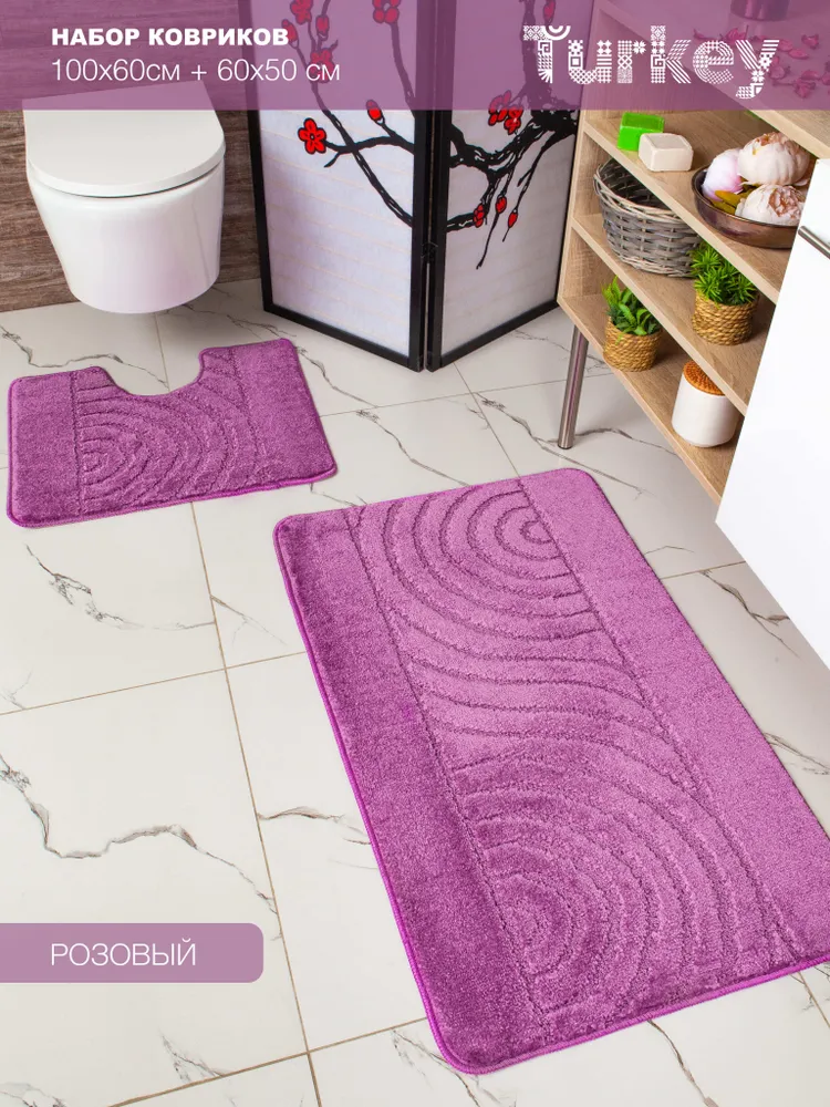 Набор противоскользящих ковриков для ванной и туалета, Eurobano, 100*60+50*60, 2 шт.