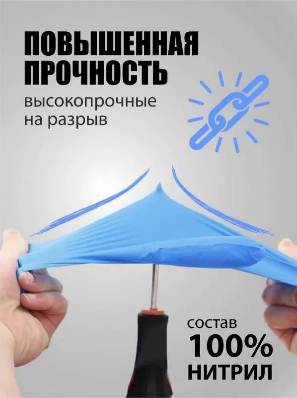 Перчатки нитриловые хозяйственные усиленные + High Risk (15,4 гр), голубые, размер M, 50 шт/уп., А. Д. М.