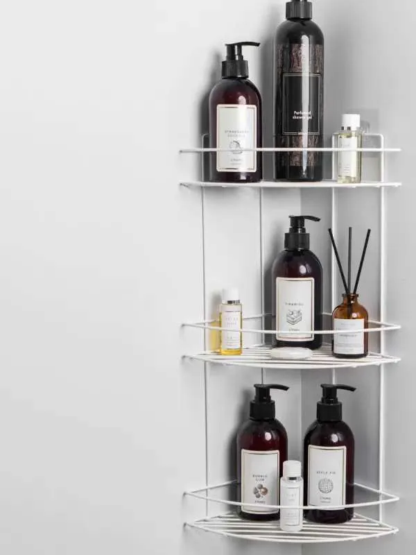 Полка настенная для ванной угловая 3 ярусная Белый муар