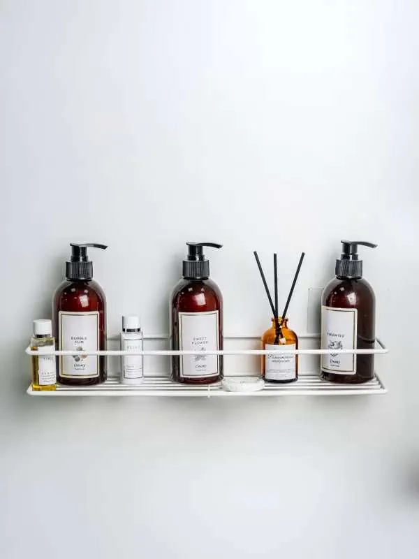 Полка настенная для ванной прямая 1 ярус Белый муар