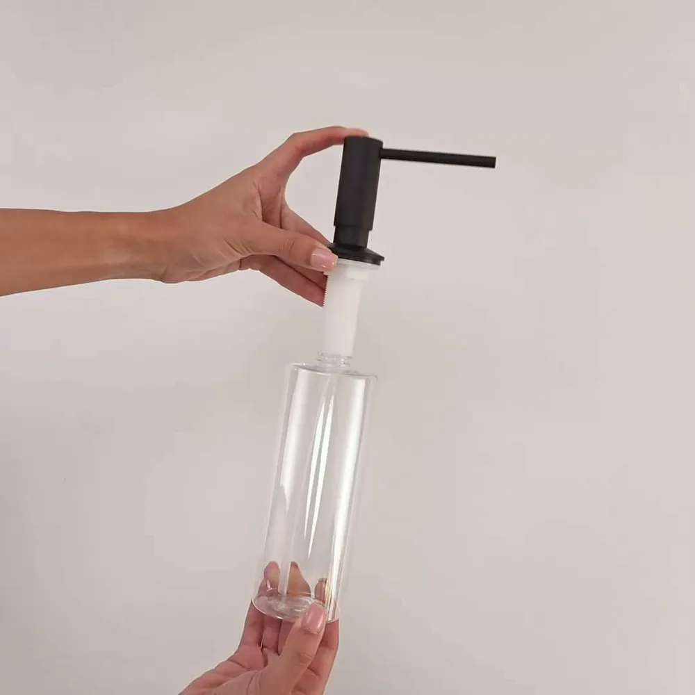 ALV Eme Диспенсер кухонный встраиваемый для моющего средства с длинным шлангом 1,2 метра и емкостью 500 мл, дозатор врезной для мойки, органайзер для мыла, черный матовый