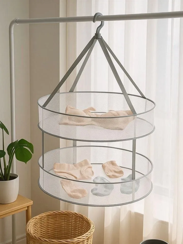 Сетка для сушки навесная: Компактная, складная для белья, трав, ягод малая диаметр 48 см / навесная сушилка для трусов и носков