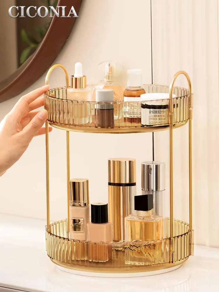 Органайзер вращающийся для хранения косметики, вращающаяся на 360 подставка на туалетном столике,