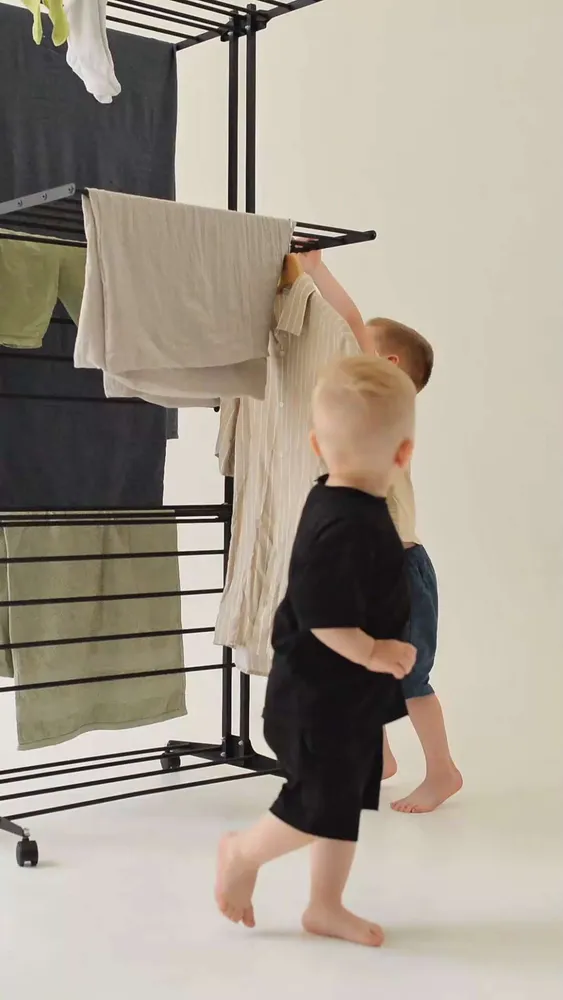 Сушилка для белья напольная вертикальная BILMANN, складная, с толстыми прутьями, большая, на колесах