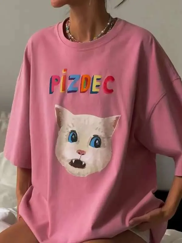 Футболка Женский Yozz розовая пудра, розовый Три четверти, размер 42, 44 Хлопок, Эластан Однотонный оверсайз Повседневный Россия, рост 167-177