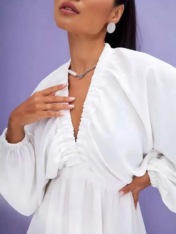 Платье Женский Verfee белый в складку Повседневный Длинный Вискоза, Полиэстер Складки, размер 46 Без застежки свободный Однотонный воздухопроницаемость Мини