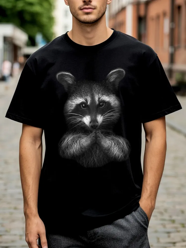 Футболка Мужской, Женский Print& Pictures Енот черный, размер 48 Хлопок Логотип оверсайз Повседневный Россия Туризм