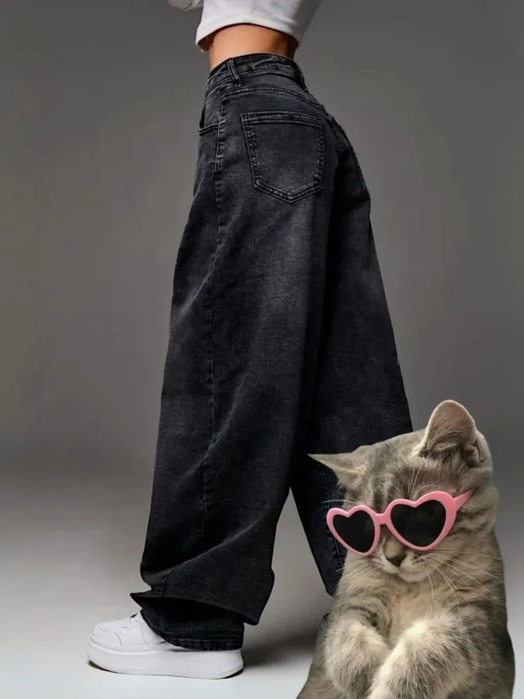 Джинсы Женский Street DNK серый багги, карго Хлопок, Полиэстер, размер 46 оверсайз Молния, Пуговицы Средняя, рост 155-180 Китай На любой сезон Повседневный