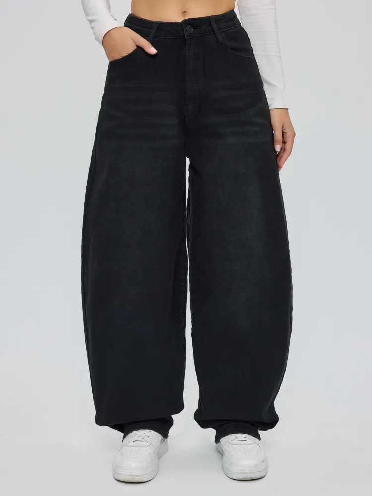 Джинсы Женский Street DNK черный багги, карго Хлопок, Полиэстер, размер 46 оверсайз Молния, Пуговицы Средняя, рост 155-180 Китай На любой сезон Повседневный