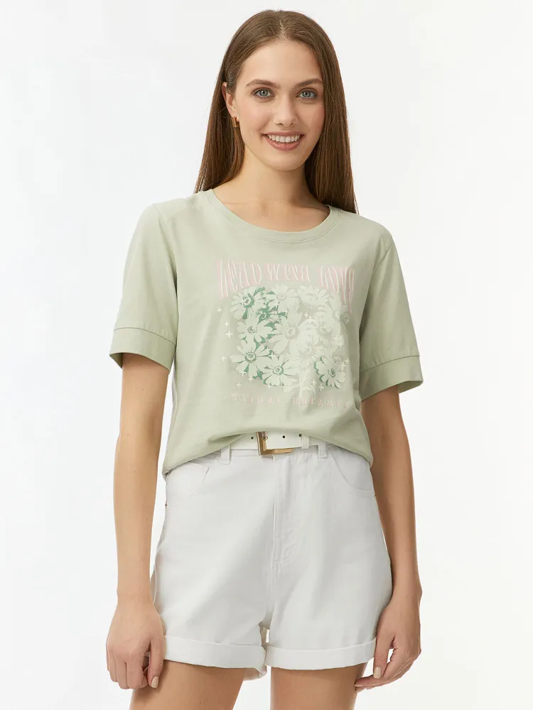 Футболка Женский oodji светло-зеленый, размер 52 Хлопок Повседневный Бангладеш