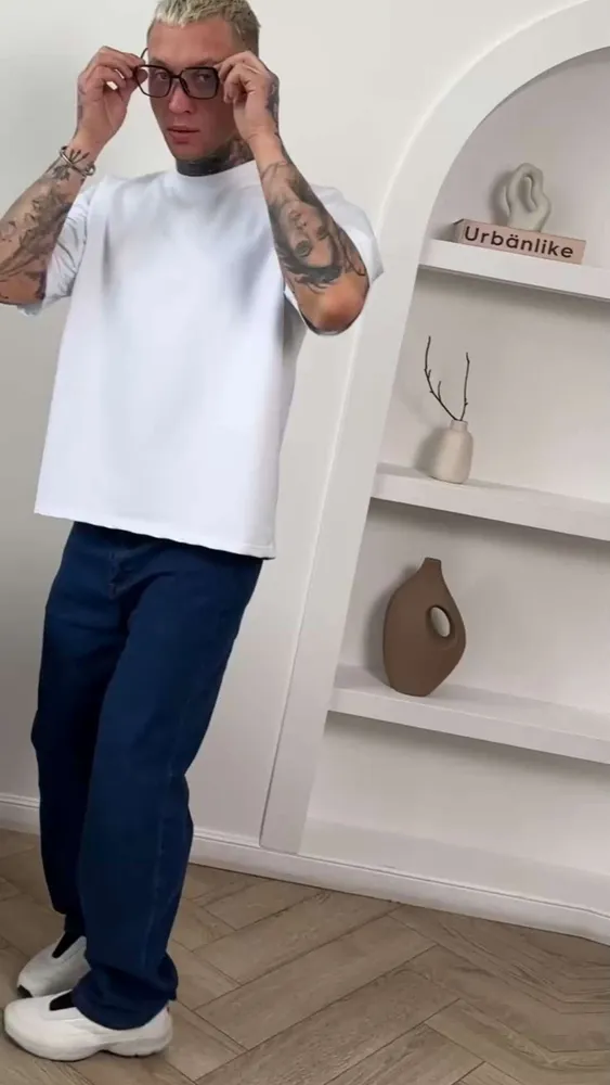 Футболка Мужской Kan Mir белый Средний, размер 52 Хлопок Однотонный оверсайз Повседневный Россия, рост 160-190