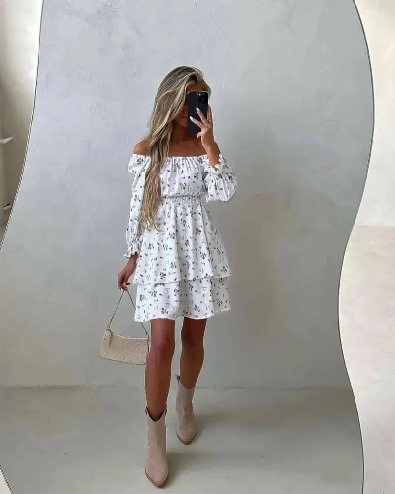 Платье Женский белый Повседневный, размер 48 Без застежки Цветочный