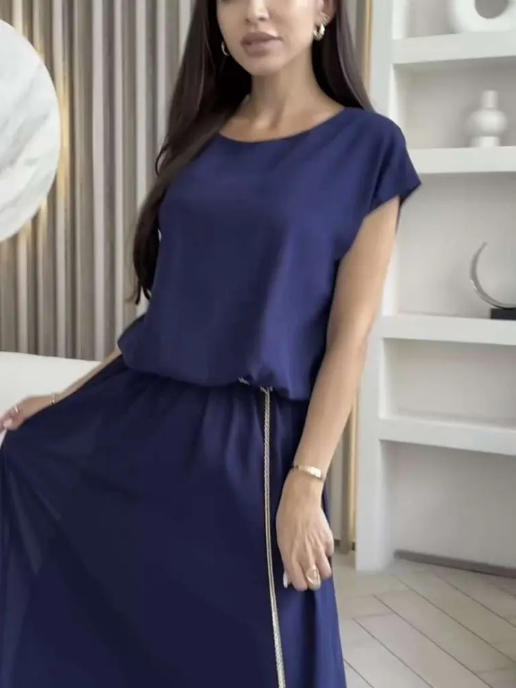 Платье Женский Velvet Season синий прямое Вечерний/праздничный Без рукавов Полиэстер Цепочка, размер 48 Без застежки приталенный Однотонный немнущийся материал Макси