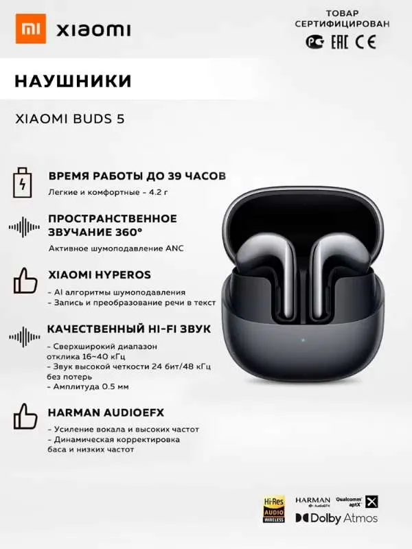 Наушники Вкладыши Xiaomi 121218 Беспроводное 16 D54399
