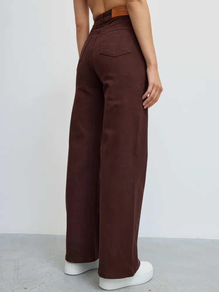 Джинсы Женский Zeem коричневый широкие Хлопок, Спандекс, размер 46 облегающий Пуговицы, Молния Высокая Китай На любой сезон Офисный/школьный