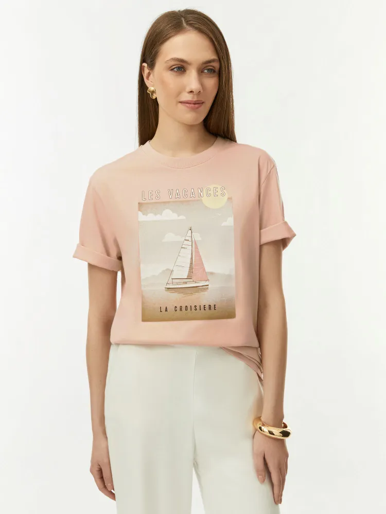 Футболка Женский oodji розовый, размер 50 Хлопок Повседневный Бангладеш