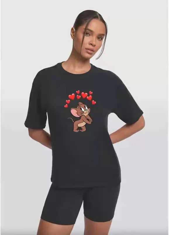 Футболка Женский черный, размер 48 Хлопок Животные, Другое прямой Повседневный Узбекистан