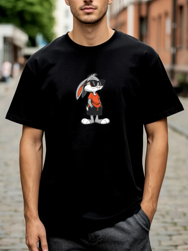 Футболка Мужской, Женский Print& Pictures черный Короткий, размер 48 Хлопок Мультяшный оверсайз Повседневный Россия Фитнес