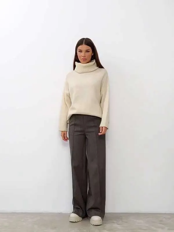 Брюки Женский Masha Filimonova палаццо, широкие коричневый Твид Повседневный, размер 50 Резинка прямой На любой сезон Карманы, рост 165-175 Россия Средняя