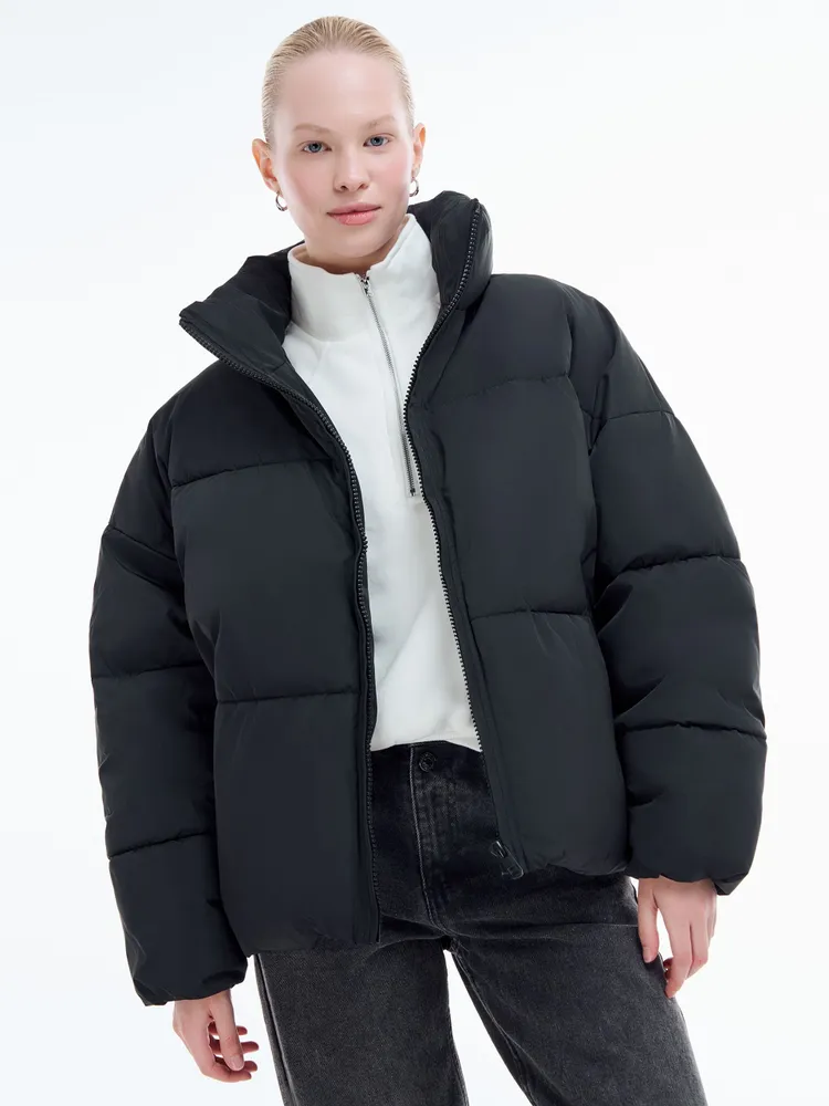 Куртка Женский ТВОЕ Карманы черный стойка Полиэстер, размер 44 Длинный Зима свободный Синтепон Китай