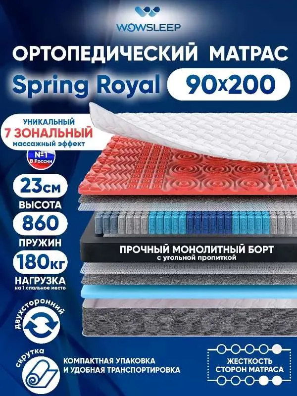 Матрас WOWSLEEP Sleep Expert, Независимые пружины, 90x200 см