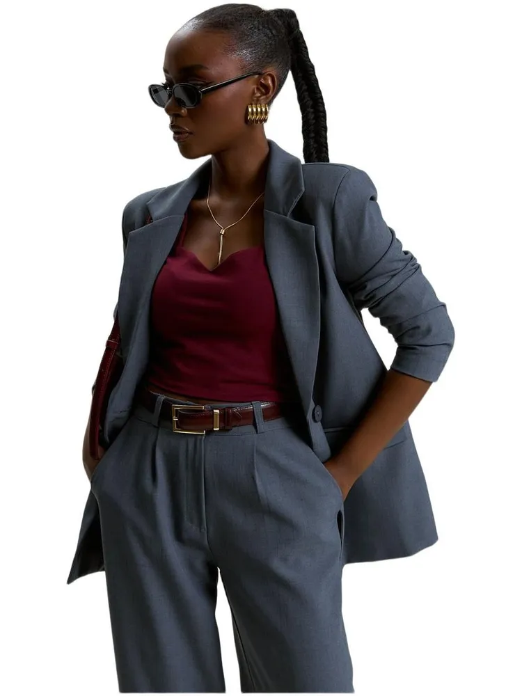 Костюм классический Женский Bobby pin Вечерний/праздничный брючный темно-серый, графит, размер 42 Вискоза, Полиэстер Однотонный Карманы Киргизия На любой сезон Пуговицы