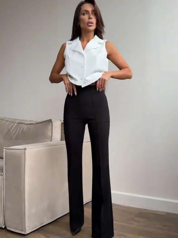 Брюки Женский Fashion Yard облегающие, со стрелками черный, глубокий черный Поливискоза Офисный/школьный, размер 44 Молния полуприлегающий На любой сезон Складки, рост 155-175 Россия Высокая