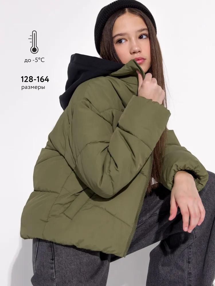 Куртка Девочки Vulpes Светоотражающие элементы хаки Полиэстер, размер 164 Длинный Демисезон Полиэстер Китай