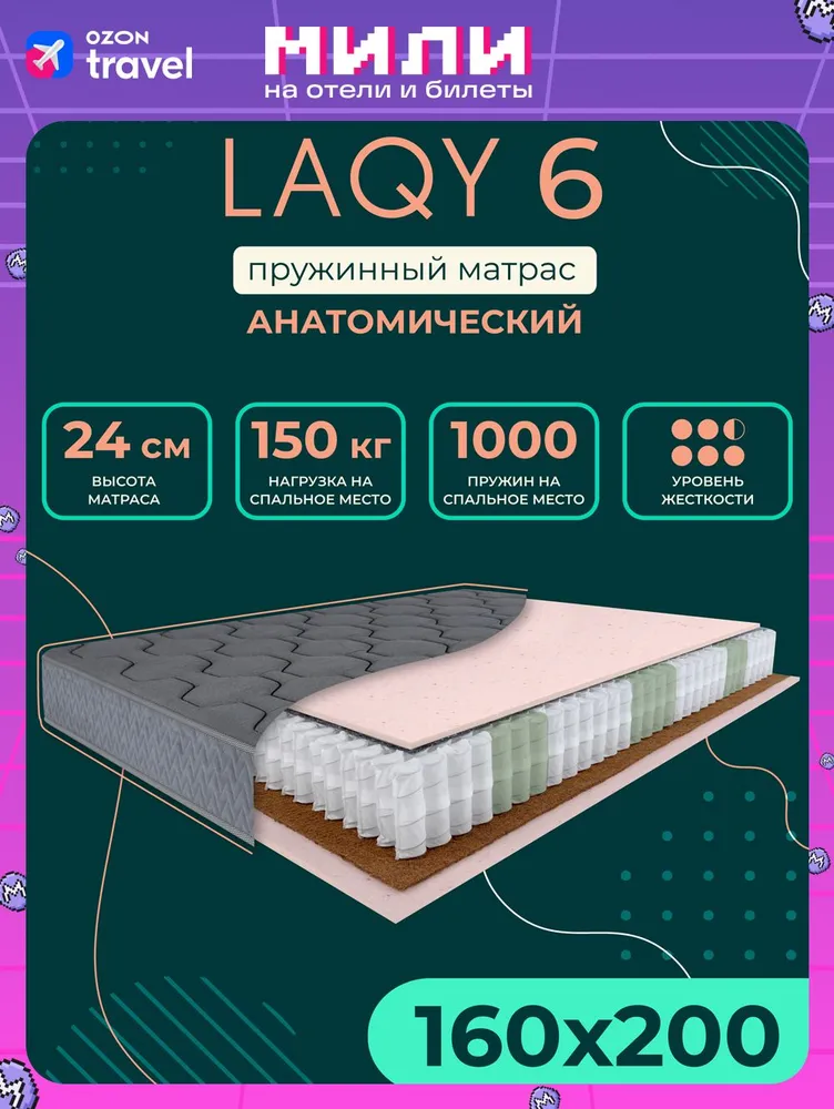 Матрас LAQY qiqa, Независимые пружины, 160x200 см