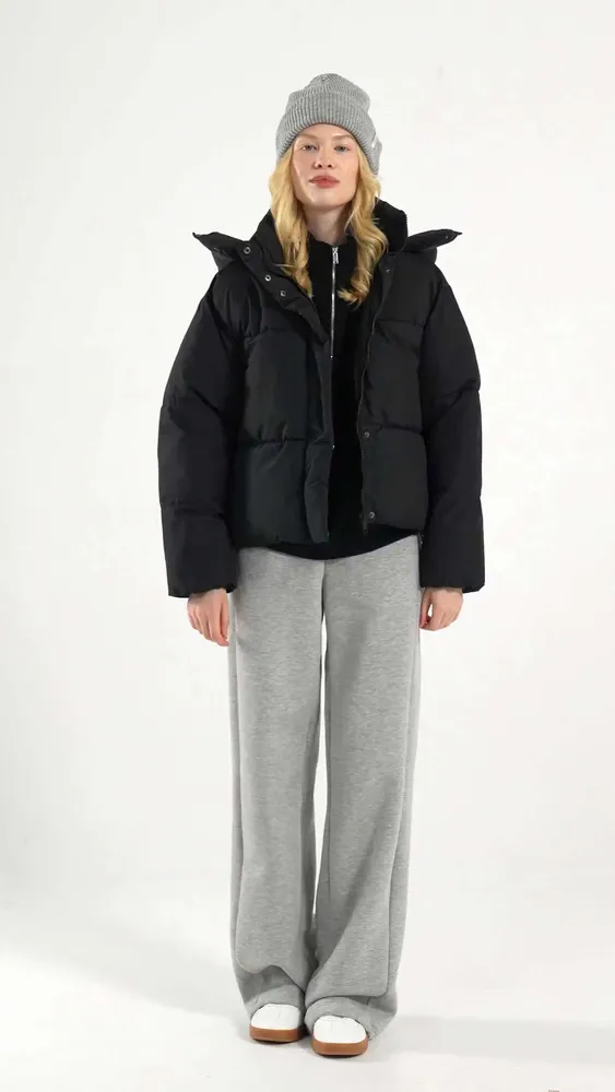 Куртка Женский ТВОЕ Капюшон, Карманы черный стойка Полиэстер, размер 44 Длинный Демисезон прямой Синтепон Бангладеш