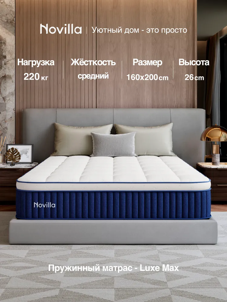 Матрас Novilla Novilla LUXE, Независимые пружины, 160x200 см