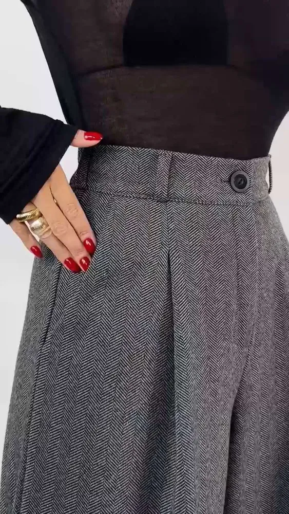 Брюки Женский ZERTELLI палаццо, широкие темно-серый, черный Вискоза, Эластан Офисный/школьный, размер 44 Молния, Пуговицы свободный На любой сезон Карманы, рост 165-172 Россия Высокая