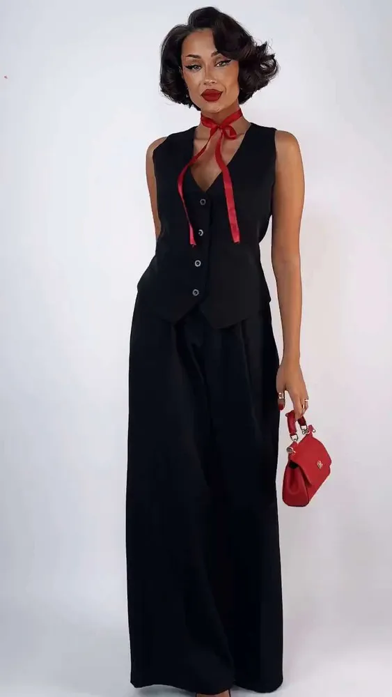 Брюки Женский ZERTELLI палаццо, широкие черный Эластан, Полиэстер Повседневный, размер 42 Молния, Пуговицы прямой На любой сезон Карманы, рост 165-170 Россия Высокая