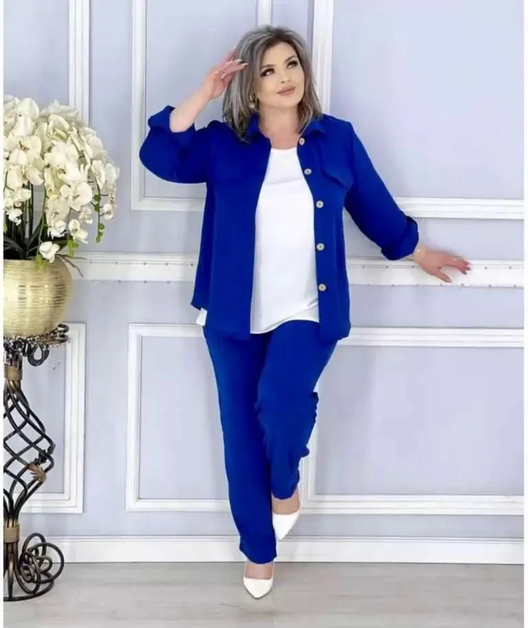 Костюм классический Женский MEDICI Повседневный тройка синий, размер 52 Вискоза, Полиэстер Однотонный, рост 134-170 Декоративные пуговицы, Карманы Россия Лето Пуговицы, Резинка