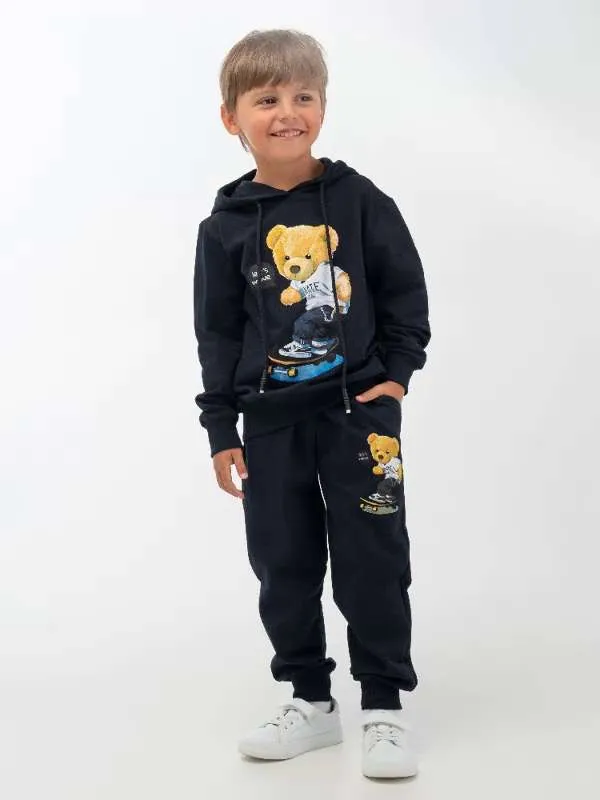 Комплект одежды Мальчики Виктория Ваганова Повседневный темно-синий джинсовый, размер 122 Футер двухнитка Анималистический Узбекистан На любой сезон Без застежки