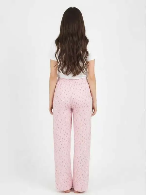 Брюки Женский CATFIT прямые розовый Кулирная гладь Повседневный, размер 50 Завязки А-силуэт Лето Россия