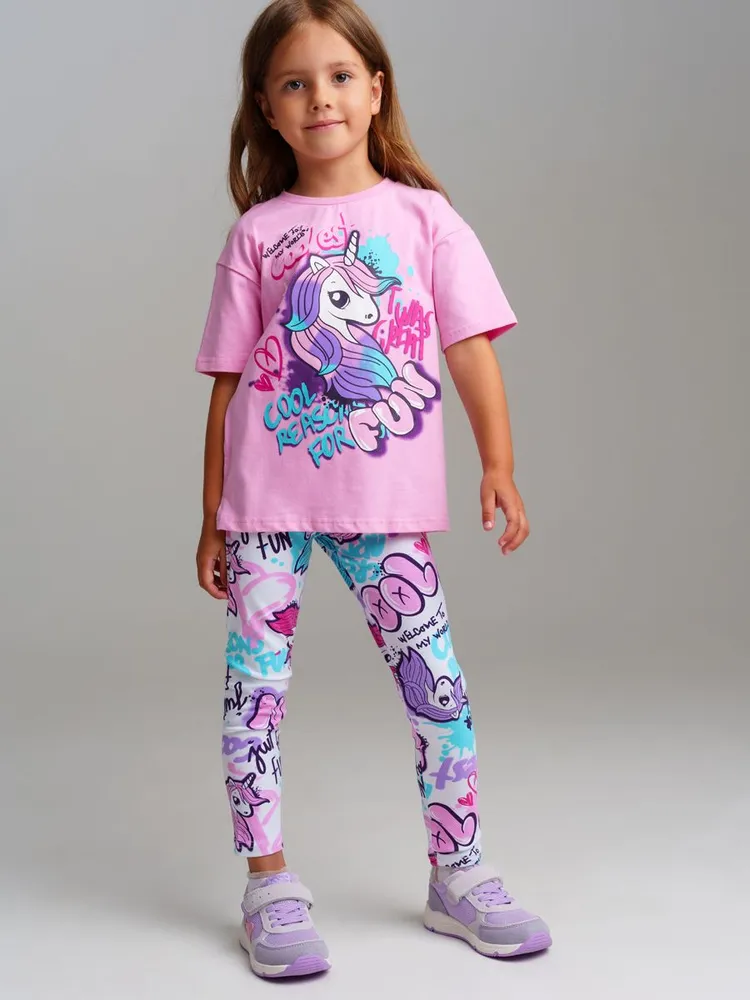 Комплект одежды Девочки Play Today Повседневный розовый, голубой, размер 122 Трикотаж Животные Китай Демисезон Без застежки