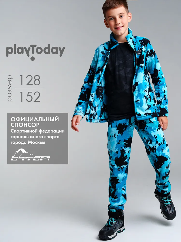 Комплект одежды Мальчики Play Today Повседневный голубой, размер 134 Флис Логотип Китай Демисезон Молния