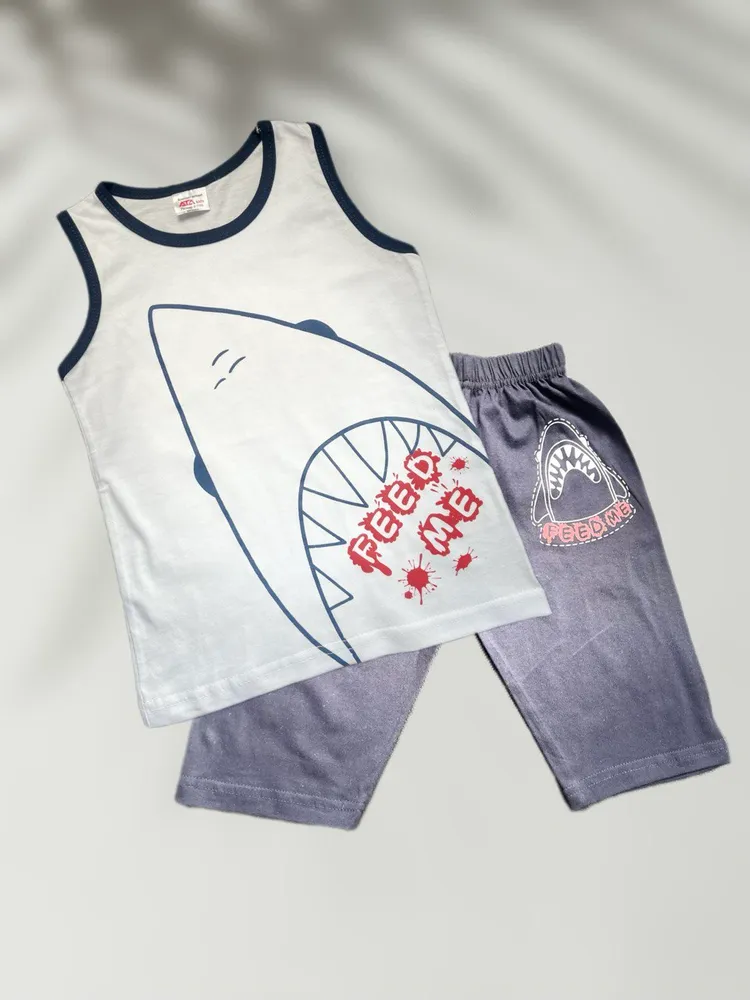 Комплект одежды Мальчики ATA kids Повседневный двойка, с бриджами белый, синий, размер 110 Хлопок Другое, Животные, рост 110 Узбекистан Лето Без застежки