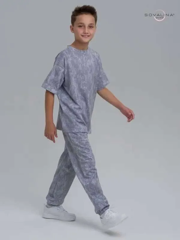 Комплект одежды Мальчики SOV Alina Повседневный брючный, двойка серый, размер 146 Трикотаж, Хлопок Тай-дай, рост 146 Карманы Россия На любой сезон Без застежки, Резинка