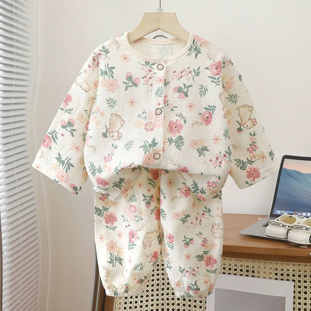 Комплект одежды Девочки, Мальчики Повседневный брючный бежево-розовый, зеленый, размер 29 Ткань, Хлопок Цветочный, рост 100 Пряжки Китай На любой сезон Пуговицы