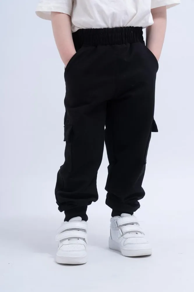 Брюки для малышей Мальчики, Девочки Без застежки черный Однотонный, размер 116, 122 джоггеры Хлопок