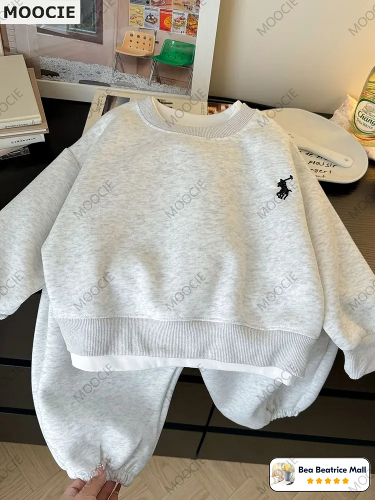 Комплект одежды Мальчики, Девочки MOOCIE Повседневный бело-серый, размер 110 Хлопок Китай Демисезон Без застежки