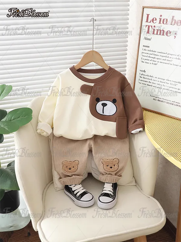 Комплект одежды Мальчики, Девочки Fresh Blossom Повседневный коричневая горчица, размер 110 Хлопок Животные, рост 83-103 Разрезы Китай Демисезон Без застежки
