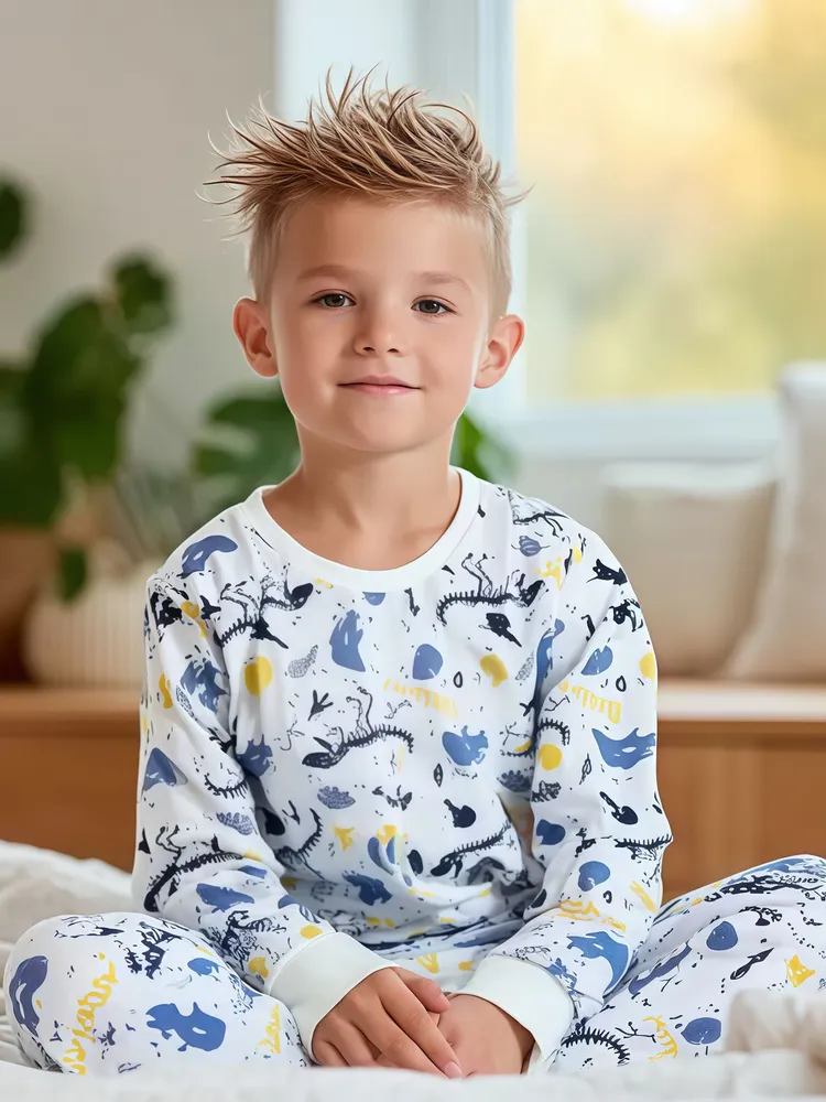 Пижама Мальчики Rommel с брюками Трикотаж, размер 128 Логотип серебристый туман Длинный Узбекистан Манжеты Резинка Средняя