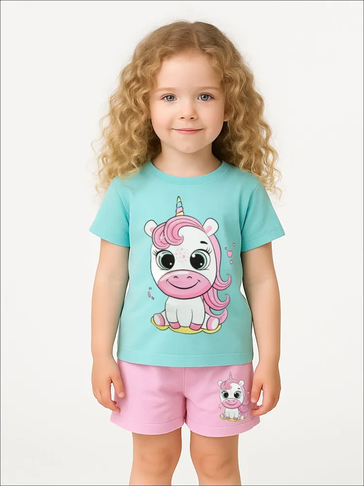 Комплект одежды Девочки Baby Style Повседневный ментол, размер 98 Кулирная гладь Анималистический Узбекистан На любой сезон Без застежки