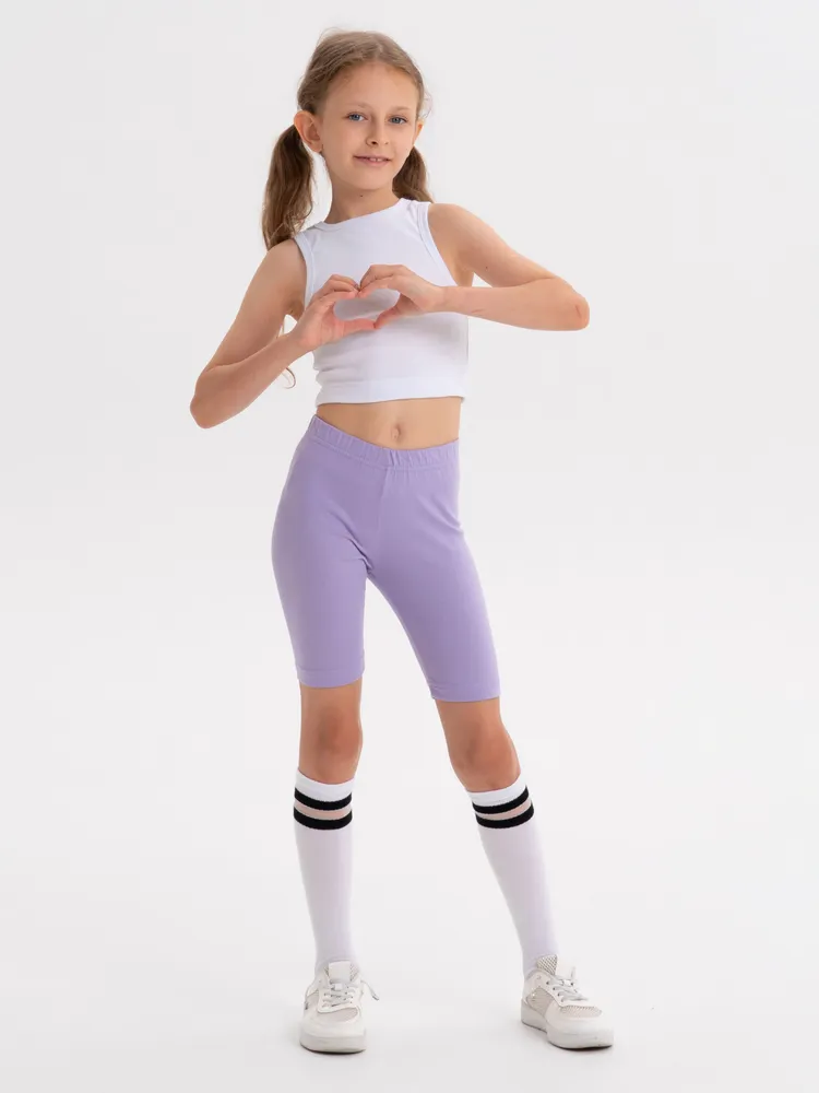 Велосипедки Девочки Виктория Ваганова Спортивный сиреневый, размер 134 Лайкра Без застежки, Резинка облегающий Однотонный