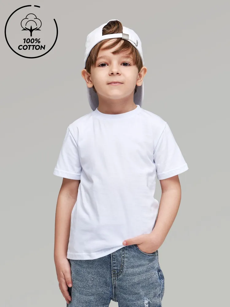 Футболка Мальчики Volpacchiotto белый Короткий, размер 98 Кулирная гладь прямой Повседневный Россия Бег, Велоспорт, рост 98-104