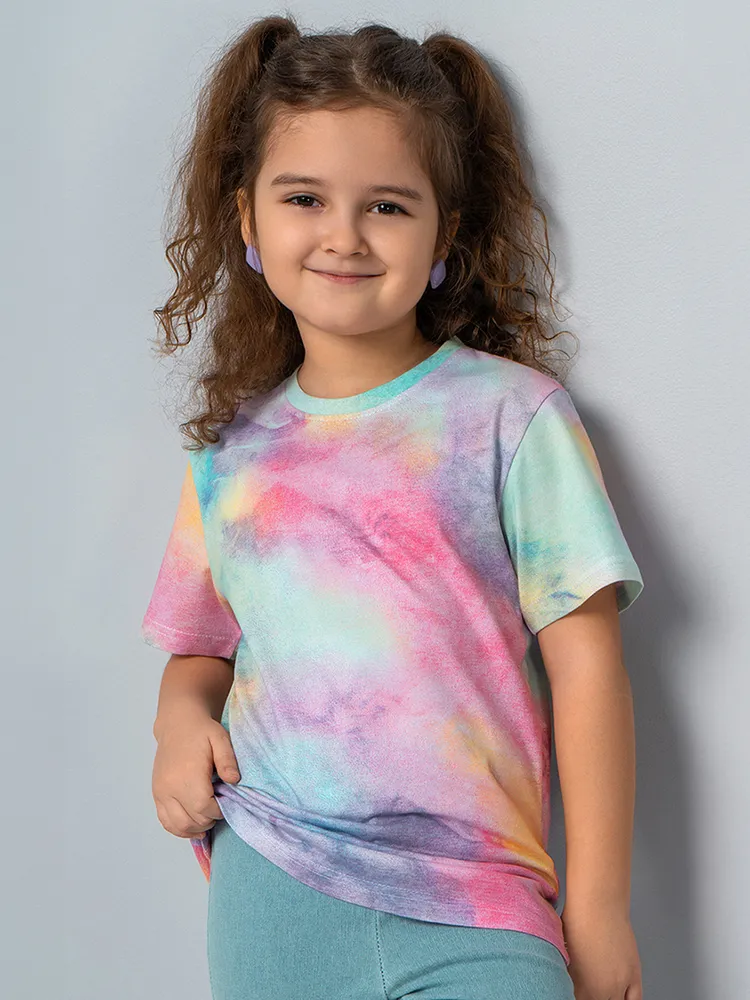 Футболка Девочки Happyfox разноцветный Короткий, размер 134 Кулирная гладь Абстракция свободный Повседневный Узбекистан, рост 128-134
