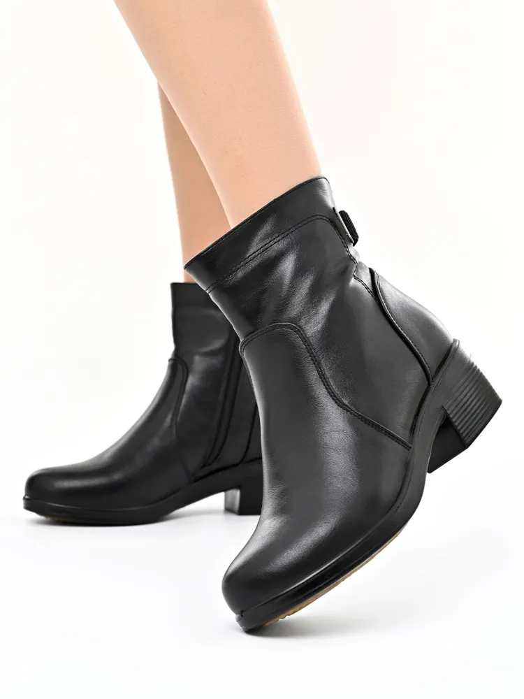 Сапоги Женский полусапоги, размер 40 черный Скандинавская ходьба, Спортивная ходьба Демисезон 6 Толстый каблук Россия Молния Молния